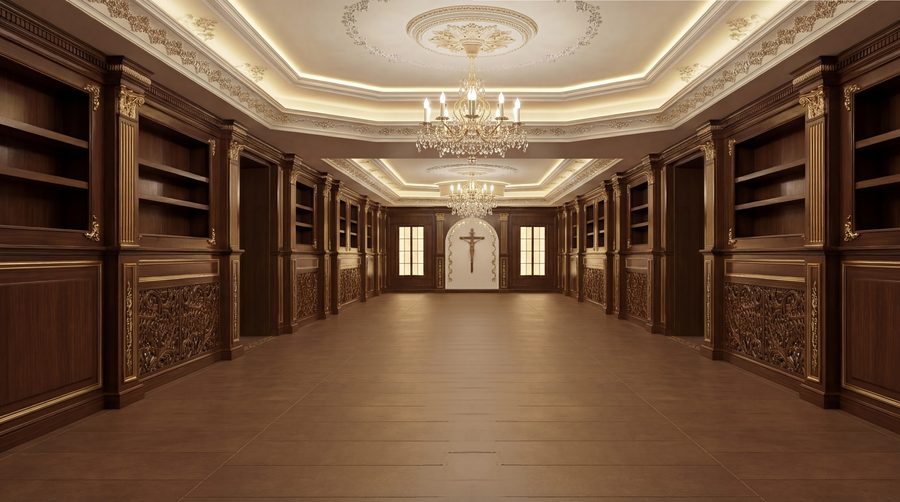 Library gallery with walnut bookcases